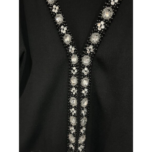 Chicos Black Embellished Cardigan Sweater Floral Rhinestone Long Sleeve Sz L - Picture 4 of 9